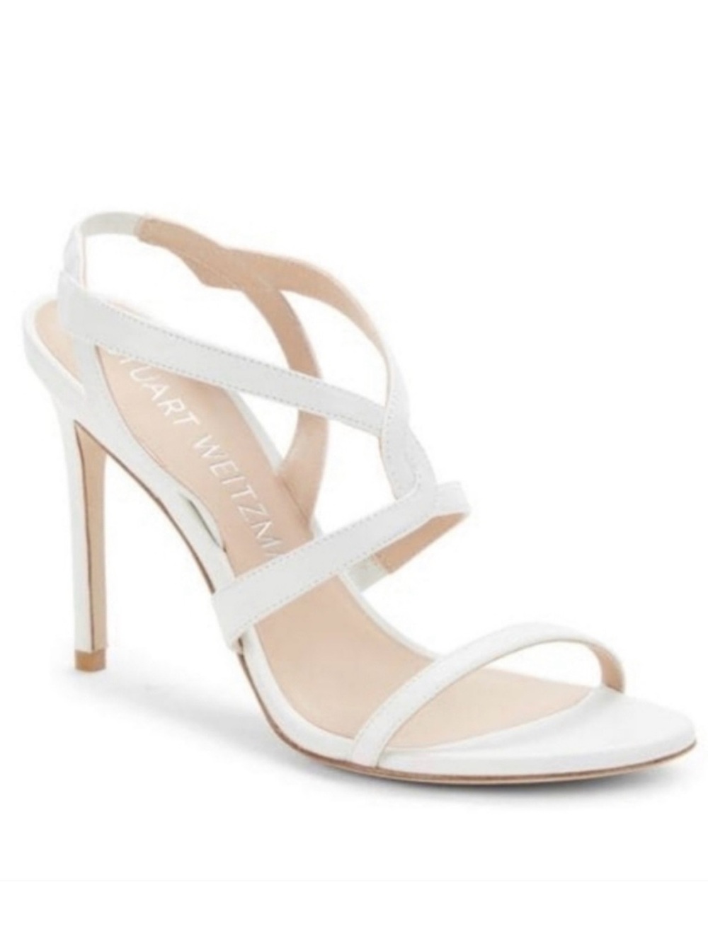 Stuart Weitzman Soirée 100 White Leather Strappy High Heel Sandals